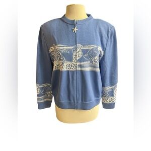 St John 14 blue and white full zip starfish cardigan